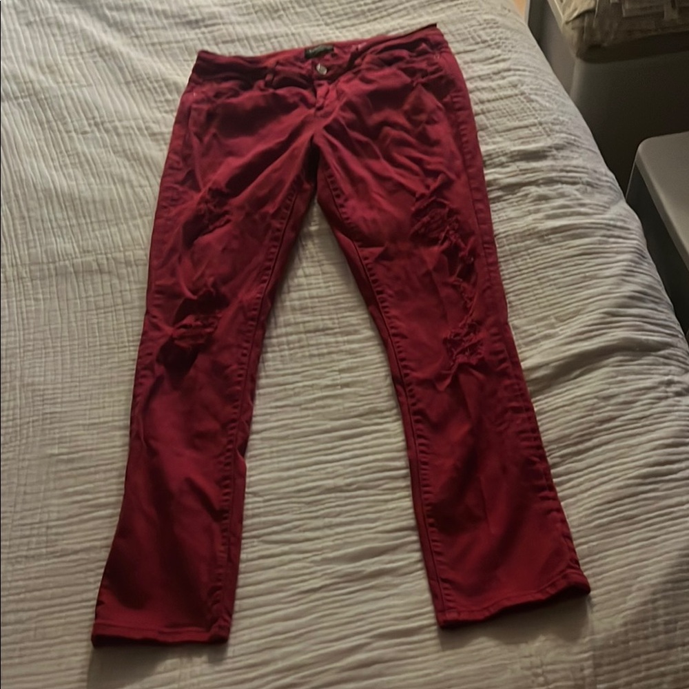 Bebe heartbreaker skinny distressed red jeans